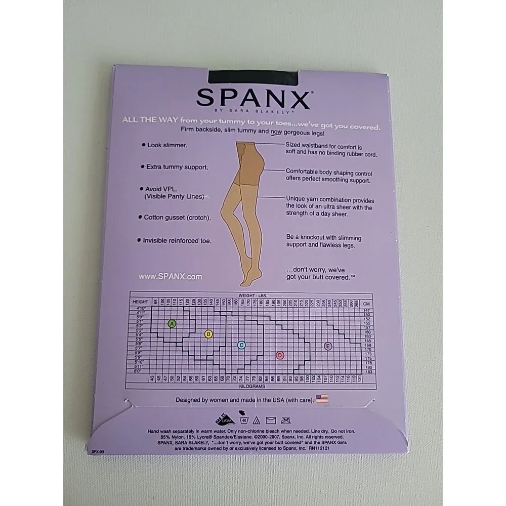 New Spanx Super Control Full Length Pantyhose In Black Sz C
